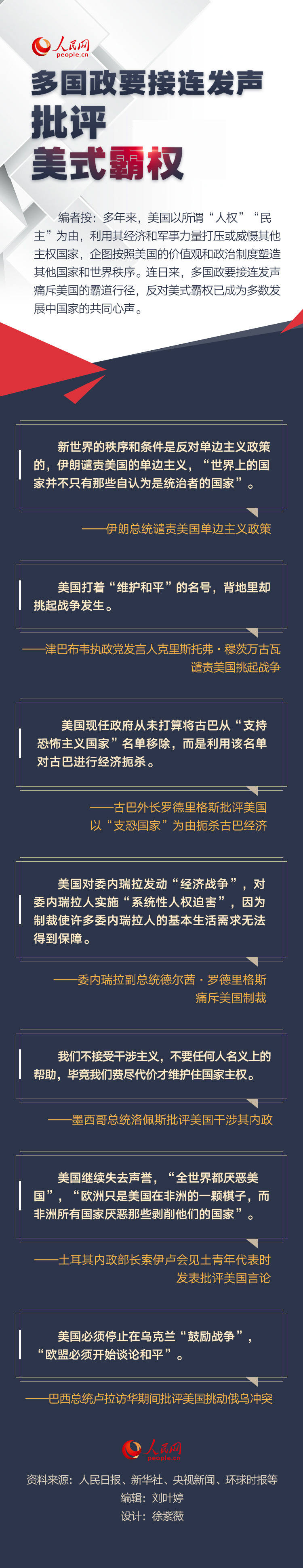 圖解：多國(guó)政要接連發(fā)聲批評(píng)美式霸權(quán)