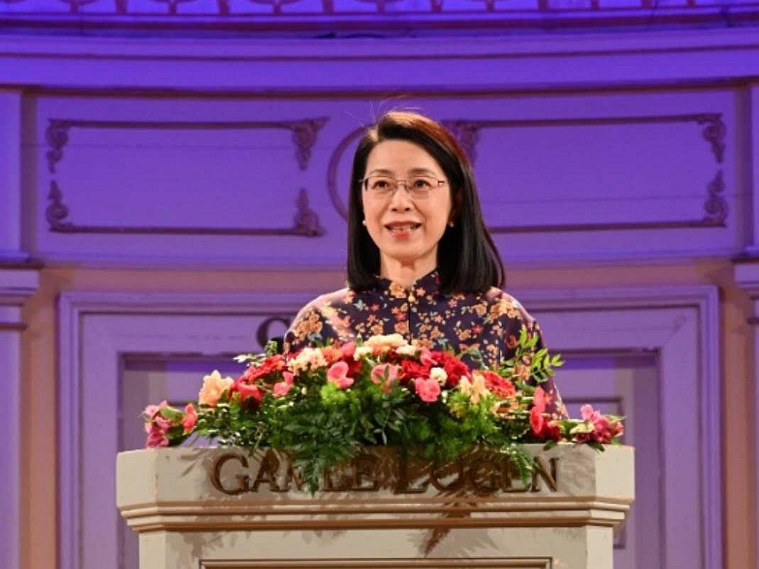 中國(guó)駐挪威大使侯悅致辭。中國(guó)駐挪威大使館供圖