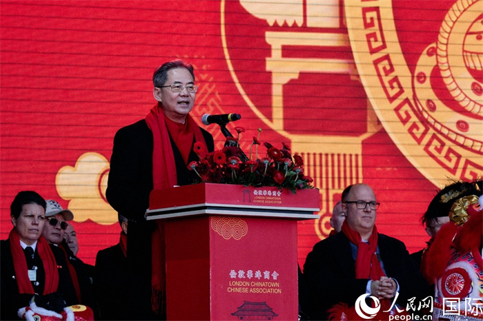 中國駐英國大使鄭澤光發(fā)表新春致辭。楊浩鵬攝