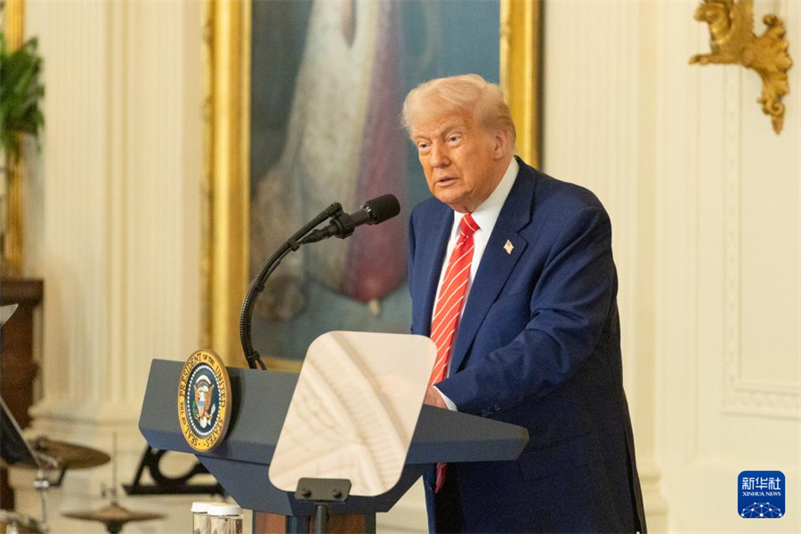 5月8日，美國(guó)總統(tǒng)特朗普在華盛頓白宮出席活動(dòng)。新華社記者 胡友松 攝