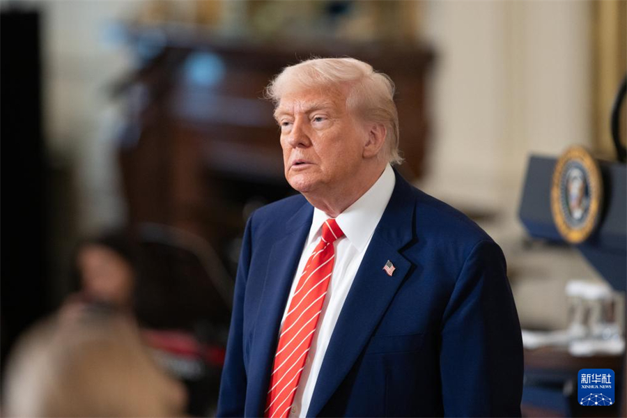 5月8日，美國總統(tǒng)特朗普在華盛頓白宮出席活動。新華社記者 胡友松 攝