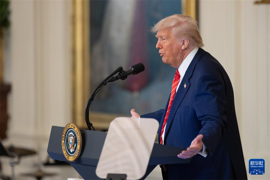 5月8日，美國總統(tǒng)特朗普在華盛頓白宮出席活動(dòng)。新華社記者 胡友松 攝