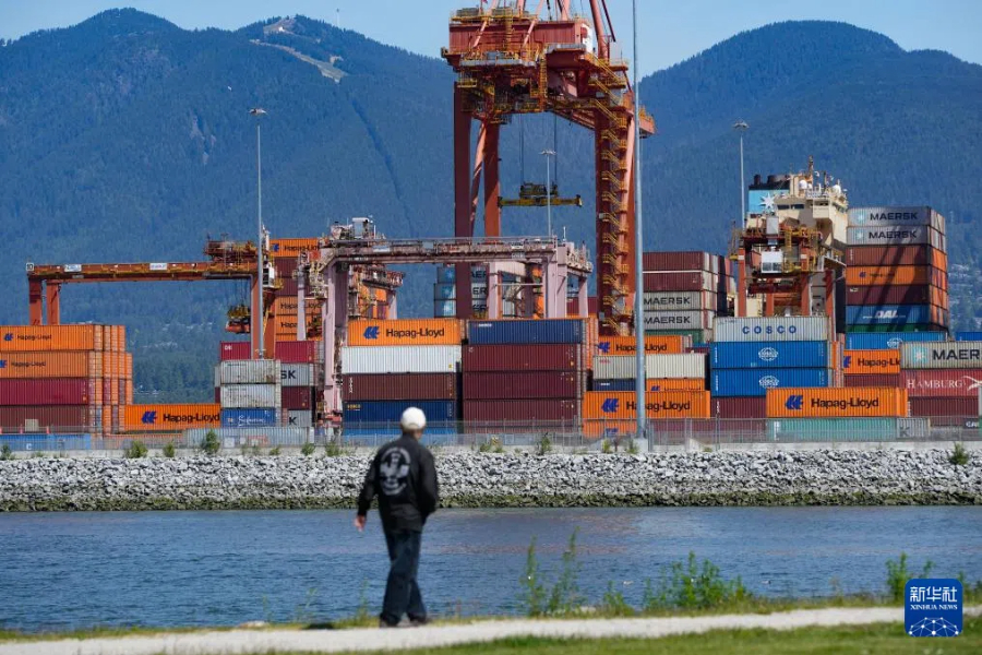 這是6月5日在加拿大溫哥華港口集裝箱碼頭拍攝的貨柜。新華社發(fā)（梁森攝）