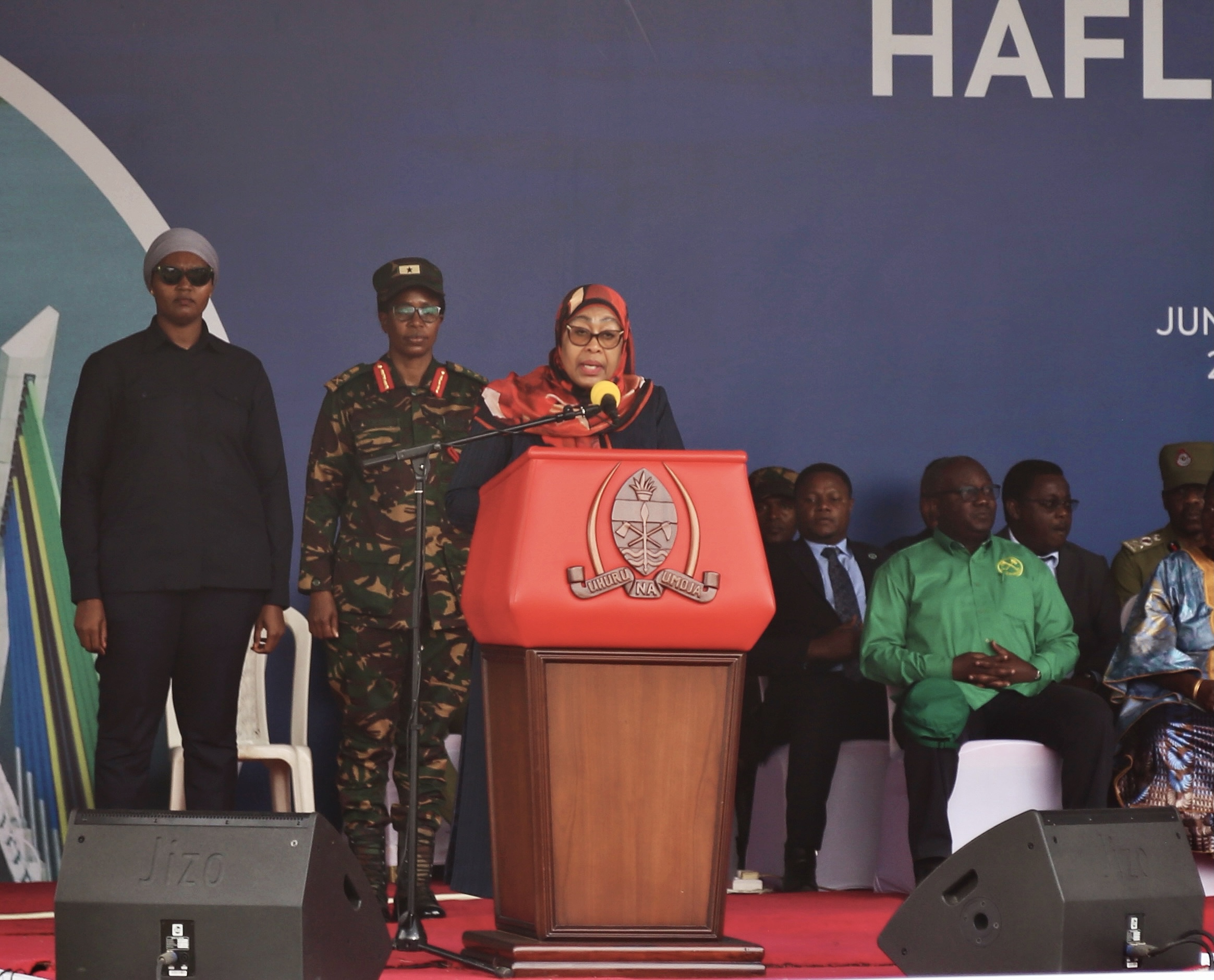 坦桑尼亞總統(tǒng)哈桑致辭。中國土木供圖