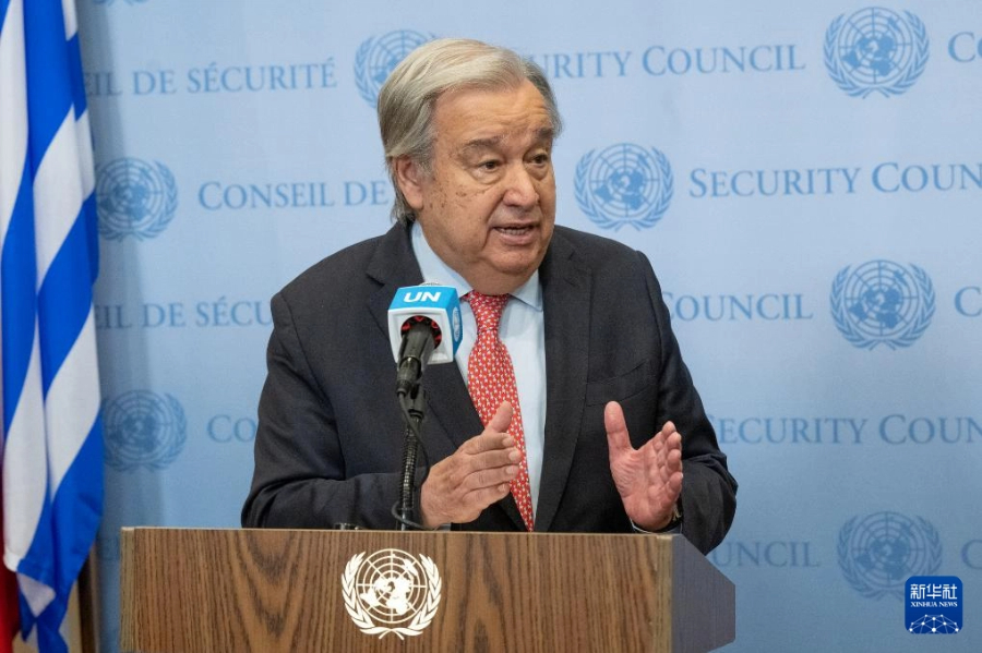 6月27日，在位于紐約的聯(lián)合國(guó)總部，聯(lián)合國(guó)秘書長(zhǎng)古特雷斯舉行記者見面會(huì)。新華社發(fā)（聯(lián)合國(guó)供圖/埃瑟金德爾·德貝貝攝）