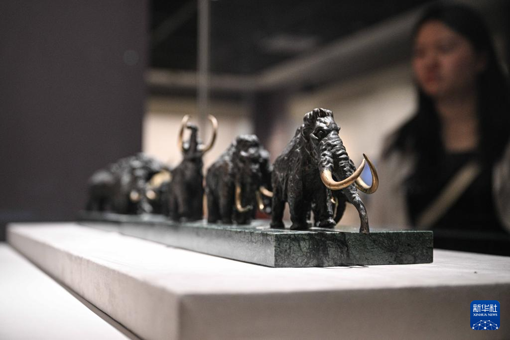 8月13日在海南省博物館拍攝的“俄羅斯當代藝術大師經(jīng)典作品展”展出的雕塑《猛犸象群》。新華社記者 蒲曉旭 攝