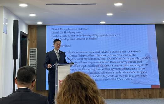 中國駐匈牙利大使館參贊孫杰活動致辭。布達(dá)佩斯中國文化中心供圖