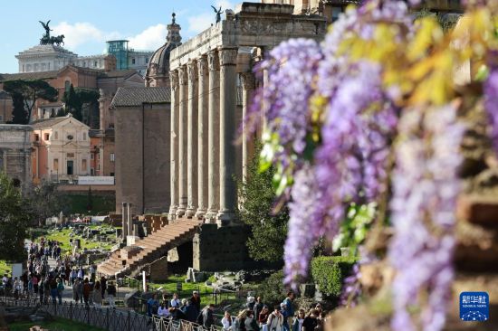 3月25日，在意大利羅馬，游客在古羅馬廣場游覽。新華社記者 李京 攝