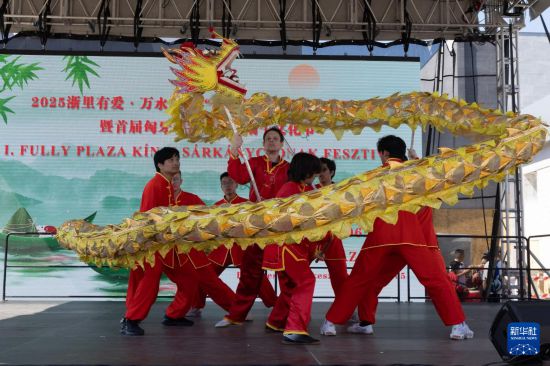 5月31日，在匈牙利布達佩斯，人們在端午節(jié)活動上進行舞龍表演。新華社發(fā)（弗爾季·奧蒂洛攝）