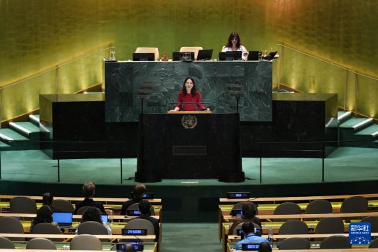 　　9月29日，在位于紐約的聯(lián)合國(guó)總部，第80屆聯(lián)大主席貝爾伯克在發(fā)表聯(lián)合國(guó)大會(huì)一般性辯論閉幕致辭。新華社記者李睿攝