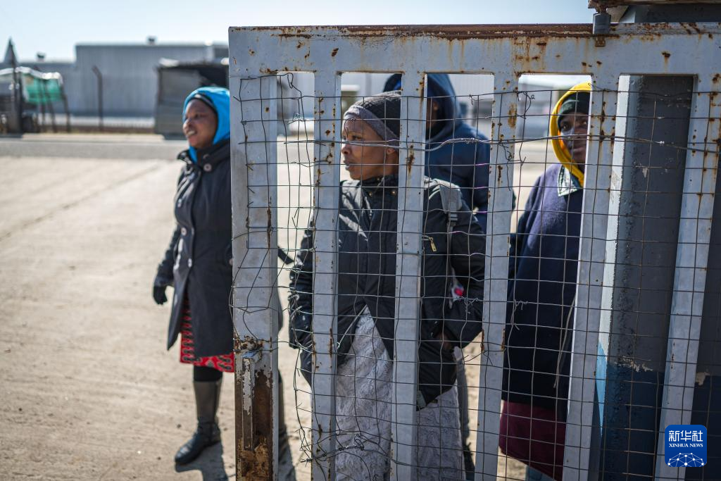 7月29日，失業(yè)的紡織工人在位于萊索托首都馬塞盧的一家紡織工廠外等待招工。新華社記者 王冠森 攝