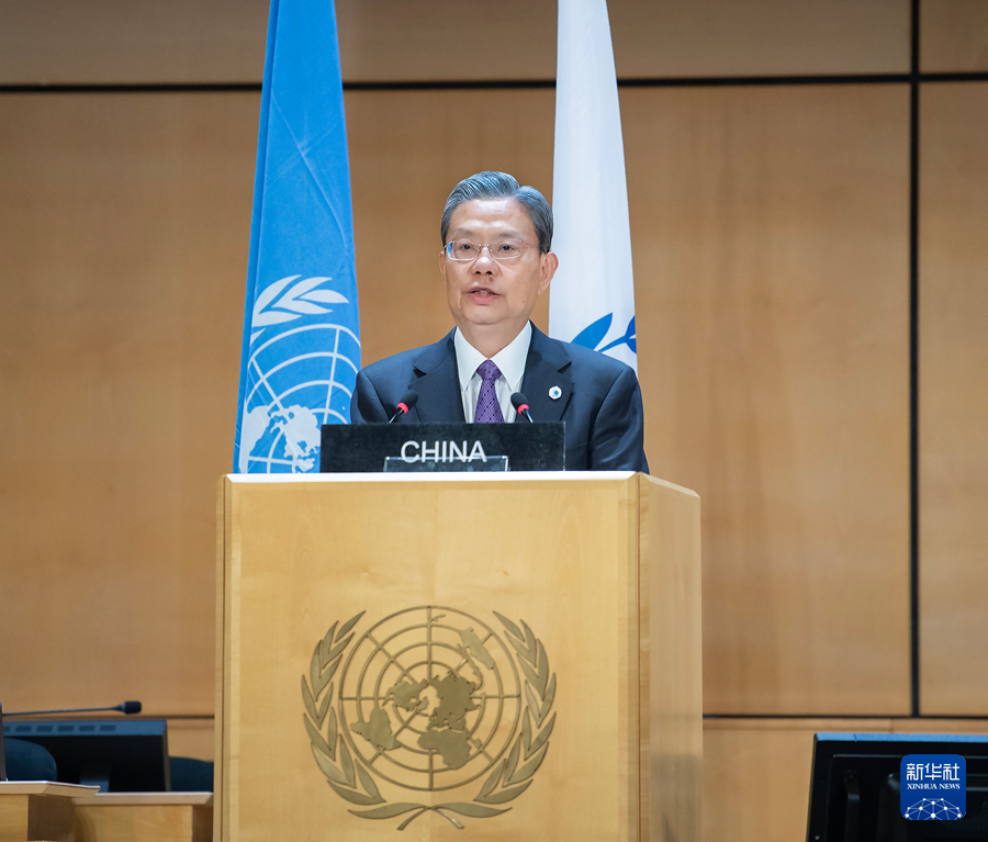 7月29日至31日，第六次世界議長大會在瑞士日內(nèi)瓦萬國宮舉行。全國人大常委會委員長趙樂際出席大會。這是7月29日，趙樂際作題為《堅(jiān)持多邊主義，共建美好家園》的發(fā)言。新華社記者 李濤 攝